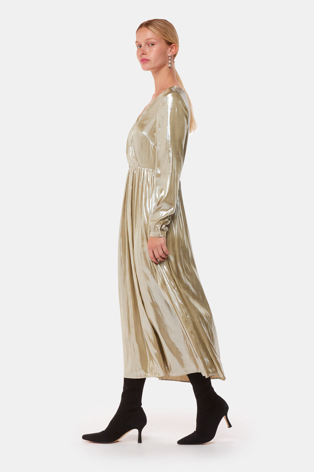 Gold Metallic Wrap Front Dress