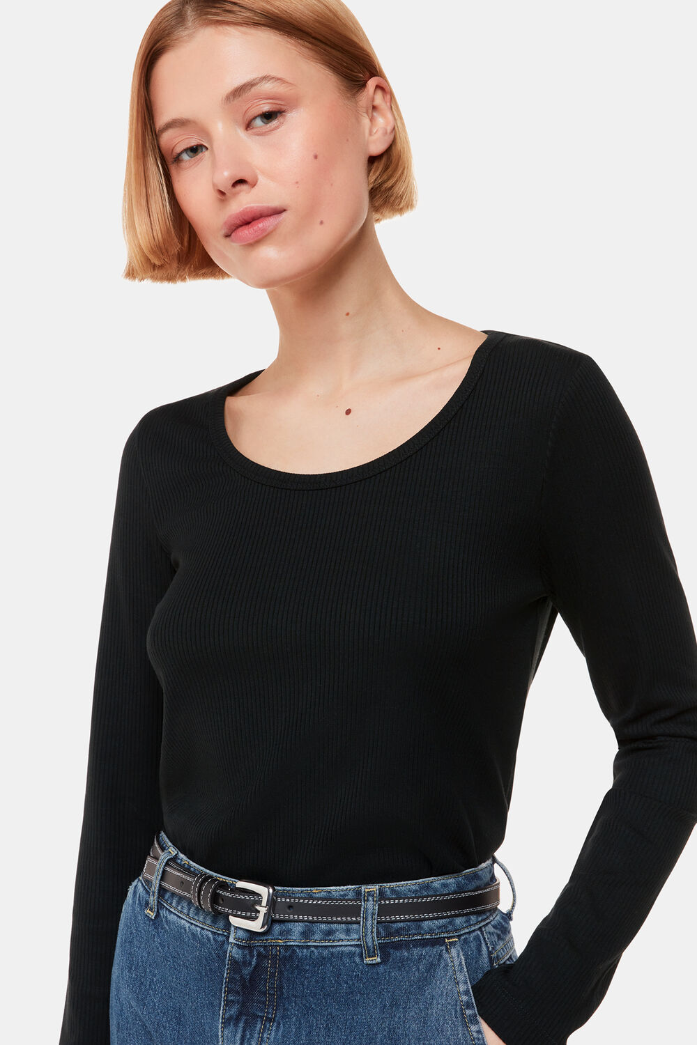 Black Ribbed Scoop Neck Top