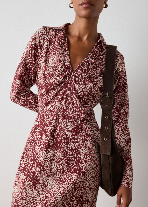 Burgundy Feathered Animal Shirt Dress