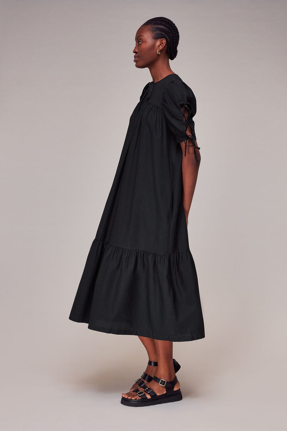 Black Elsie Seersucker Trapeze Dress