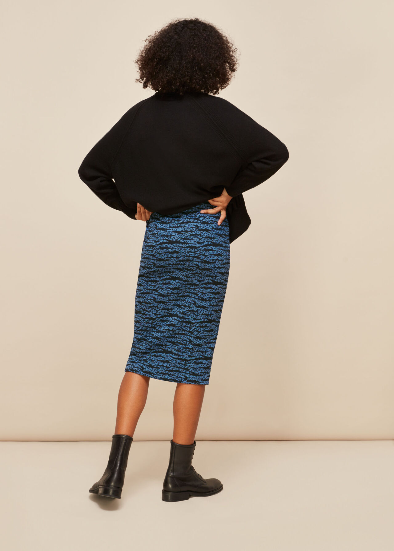 Blue/Multi Tiger Leopard Jersey Skirt | WHISTLES | Whistles UK