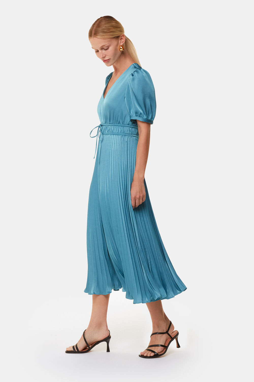 Blue Delilah Satin Pleat Dress