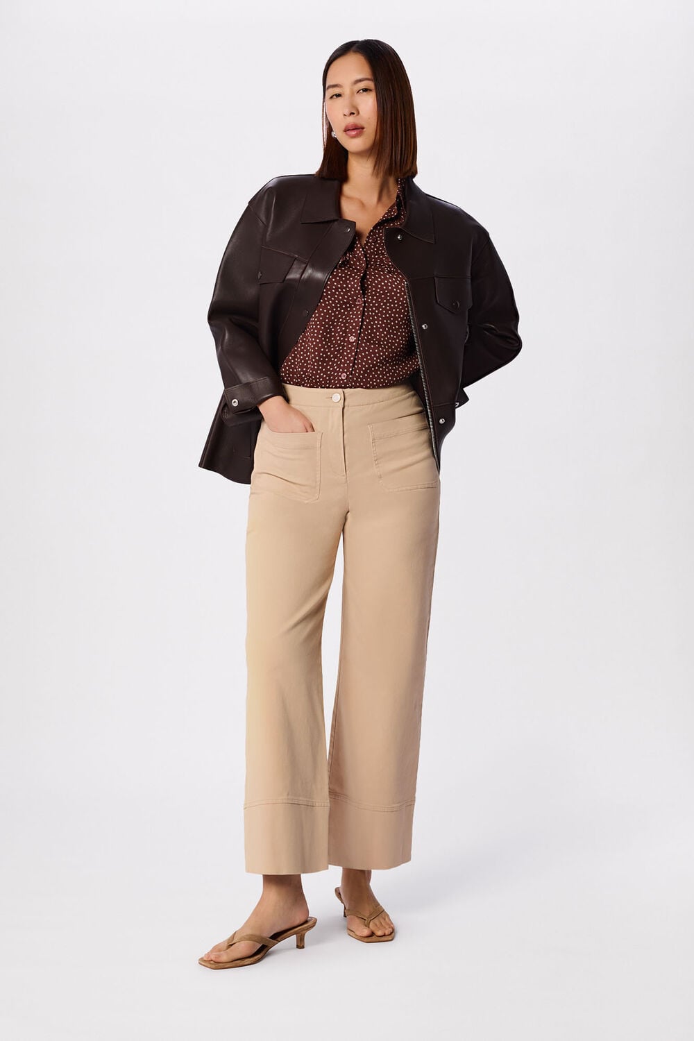 Brown Polka Dot Sheer Sleeve Shirt