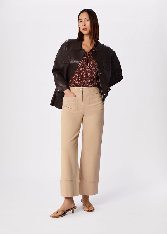 Brown Polka Dot Sheer Sleeve Shirt