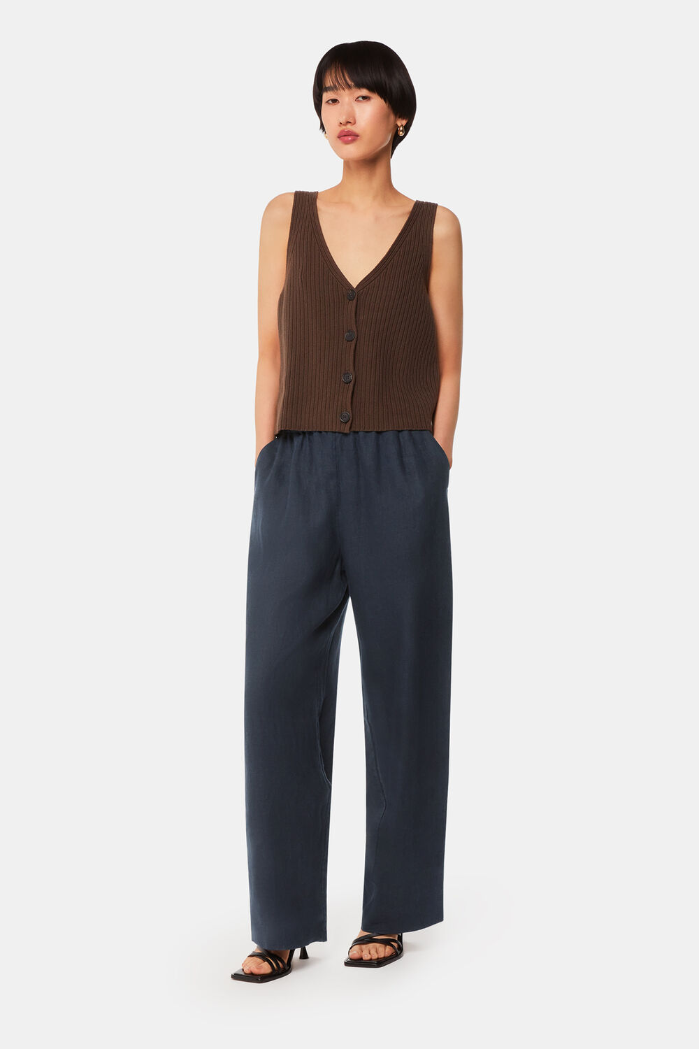 Navy Elasticated Linen Pants&nbsp;