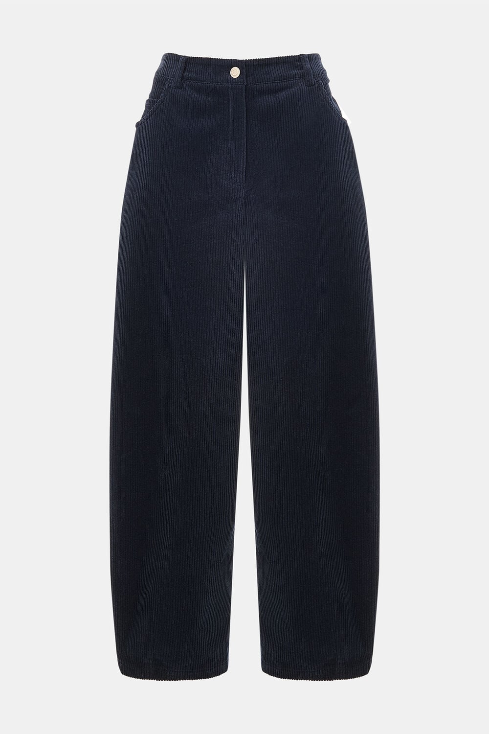 Navy Barrel Leg Cotton Cord Trouser