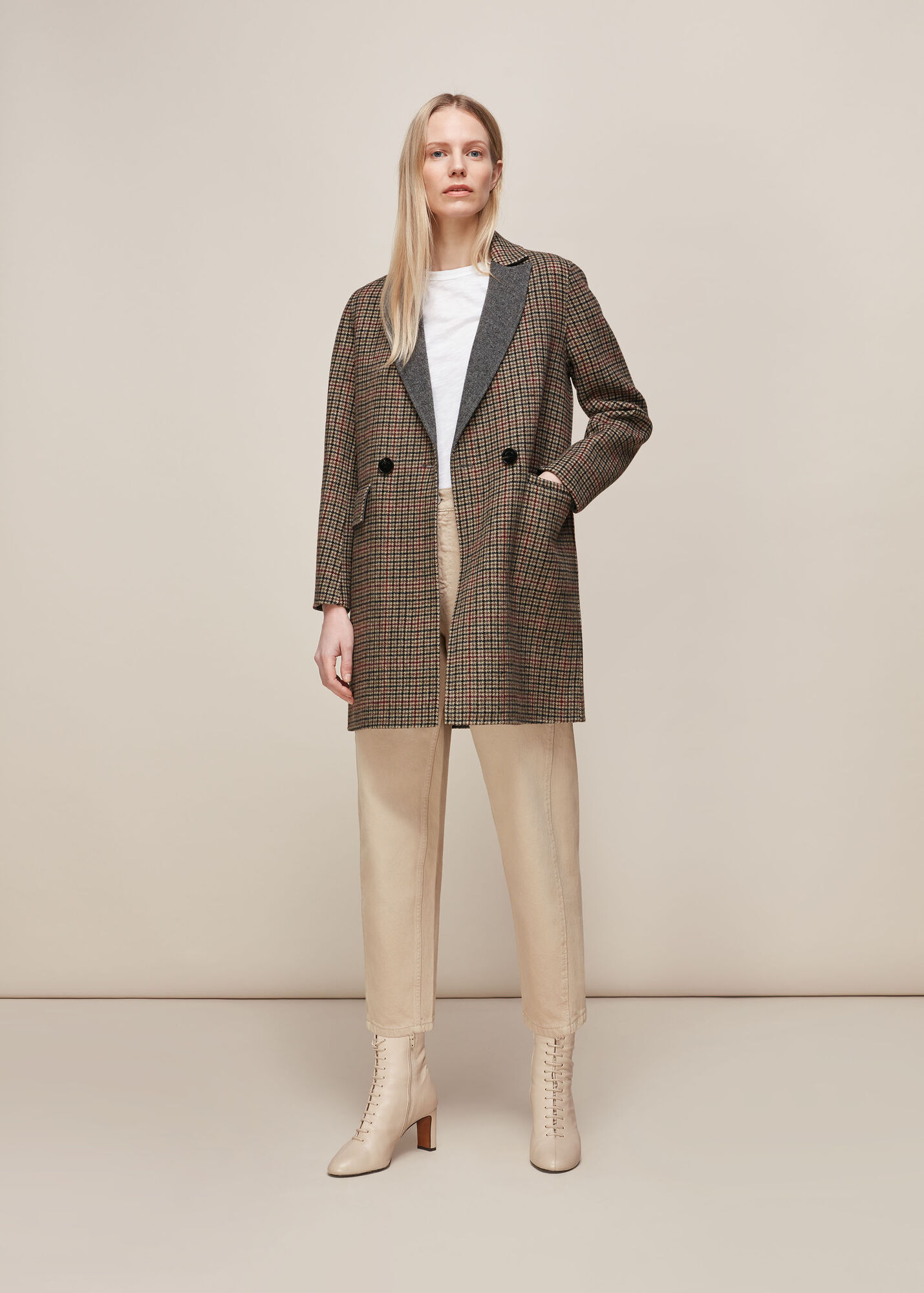 Multicolour Check Double Faced Short Coat WHISTLES