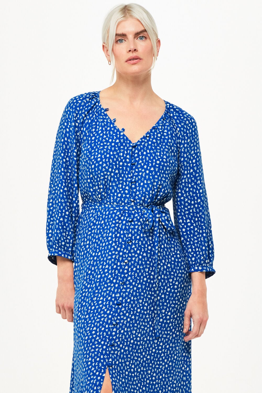 Petite Micro Cactus Print Midi Dress