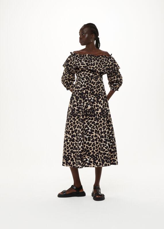 Leopard Print Smudge Cheetah Mesh Dress, WHISTLES