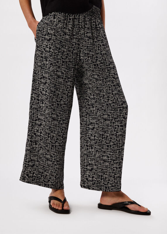 Black Woven Grid Crop Trouser