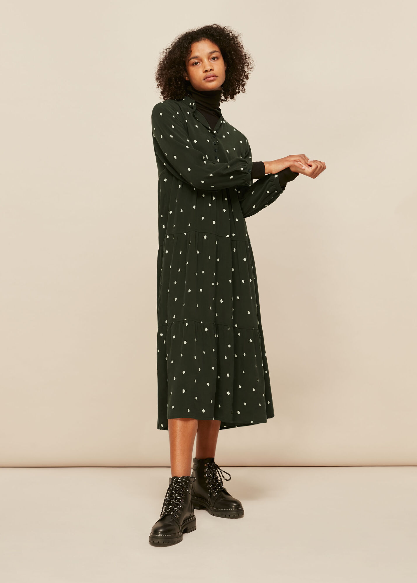 Green/Multi Longline Spot Enora Dress WHISTLES Whistles UK