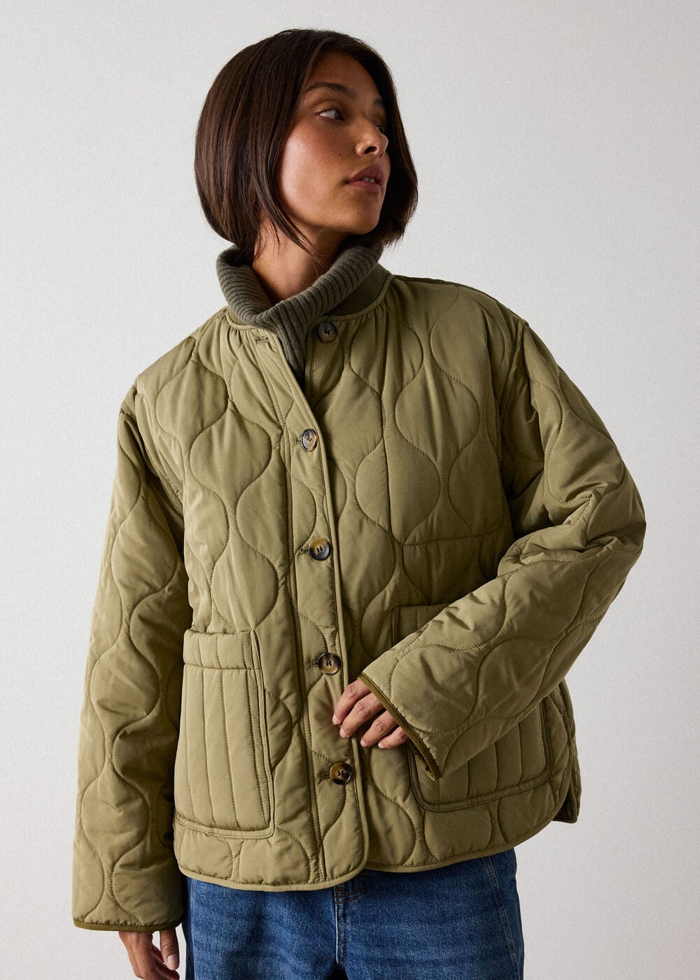 Khaki Reversible Quilted Coat