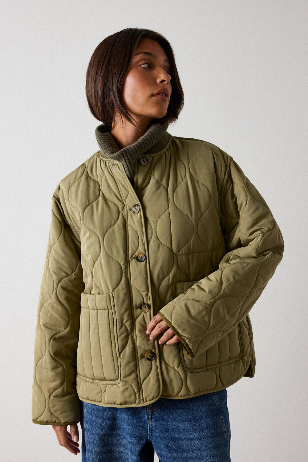 Khaki Reversible Quilted Coat