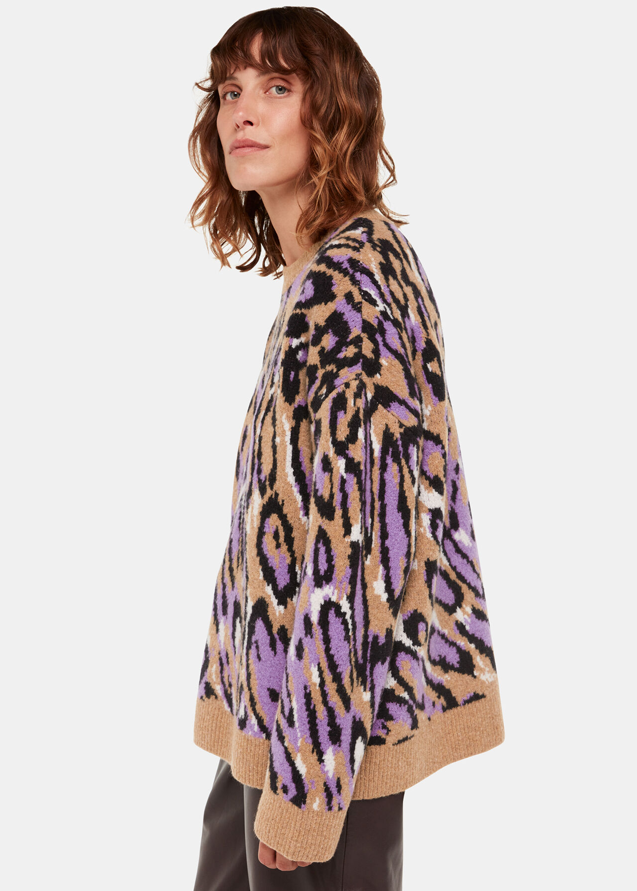 Multicolour Waving Leopard Jacquard Knit | WHISTLES | Whistles UK