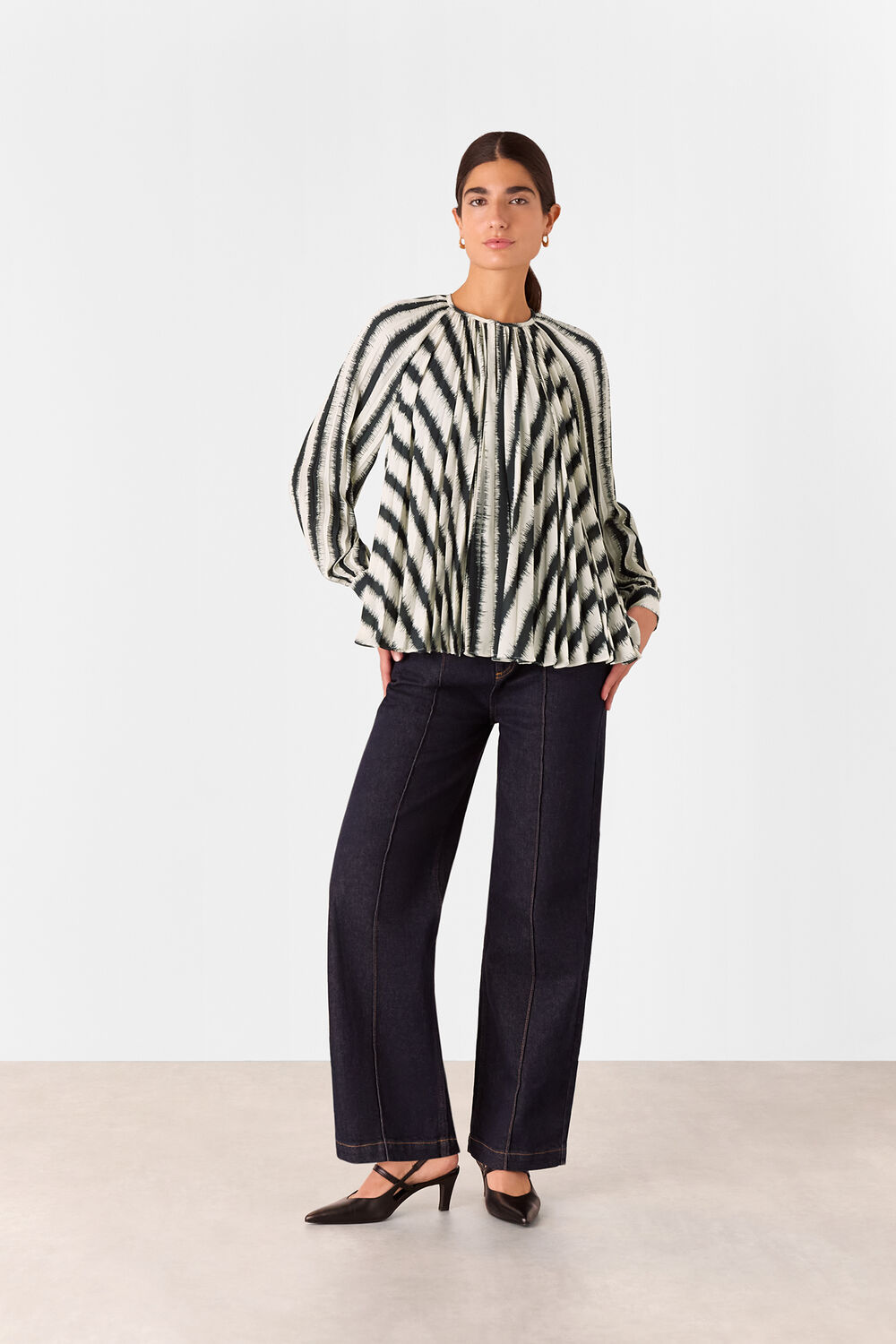 Hazy Stripe Pleated Blouse
