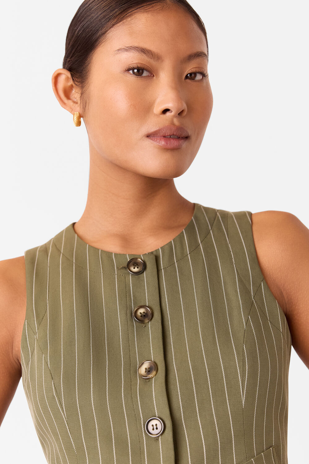 Khaki Petite Lottie Pinstripe Waistcoat