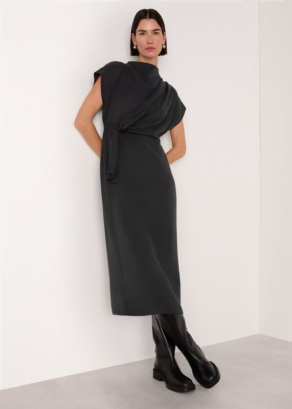 Black Twist Waist Midi Dress