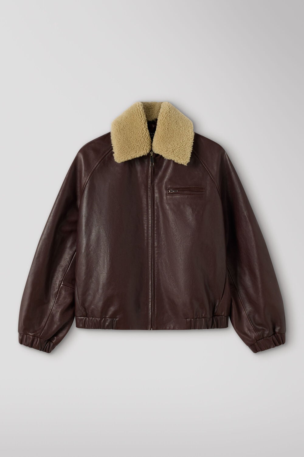 Shearling Trim Leather Bomber