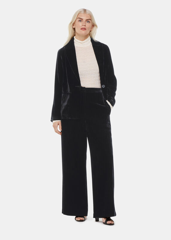 Black Petite Full Length Velvet Trouser