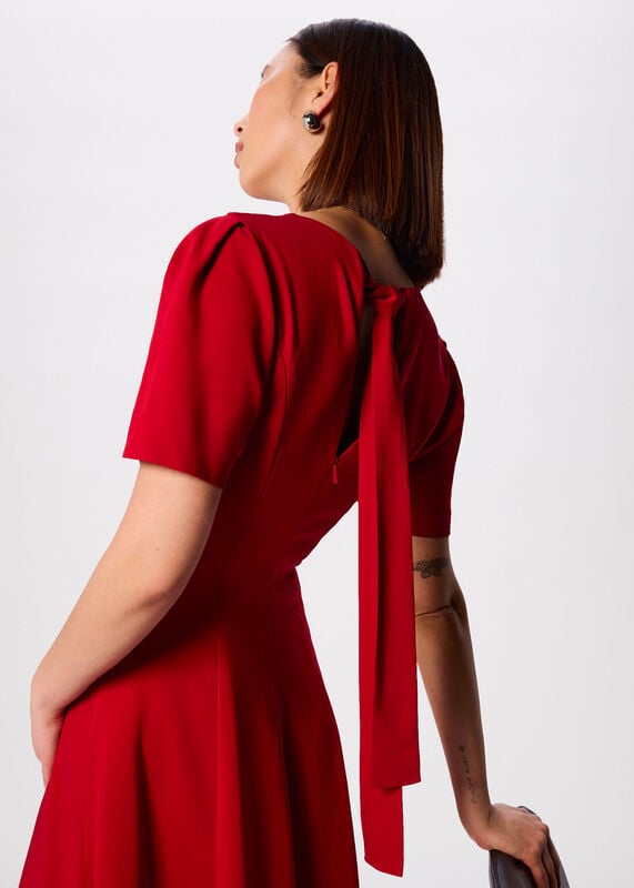 Red Panel Detail V Neck Maxi Dress