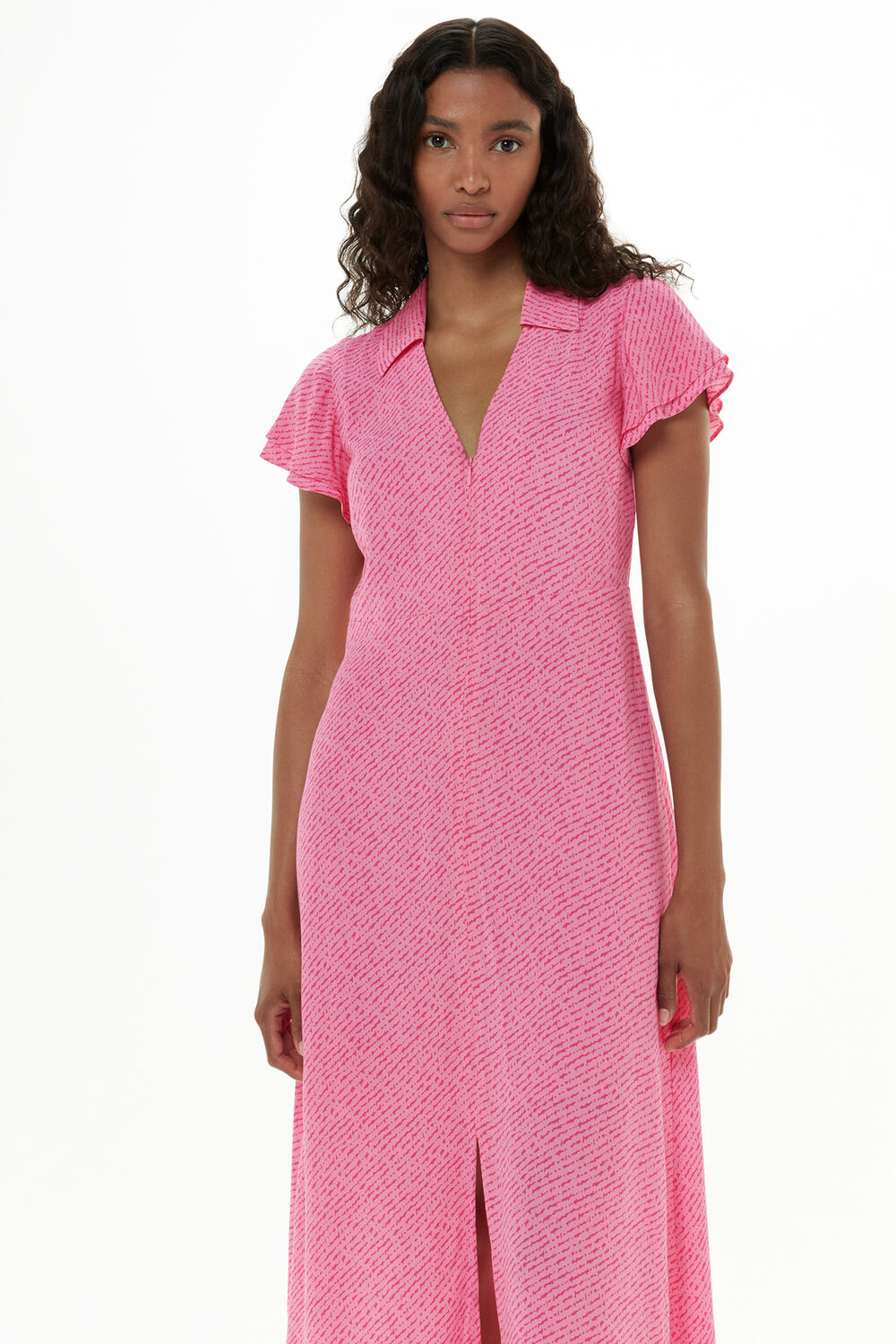 Pink Nina Diagonal Fleck Midi Dress