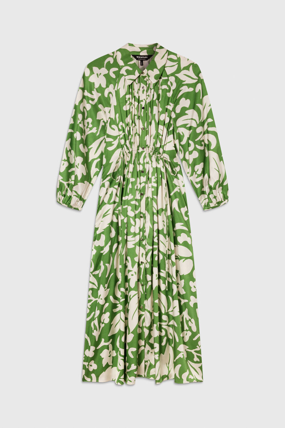 Green Floral Trapeze Shirt Dress