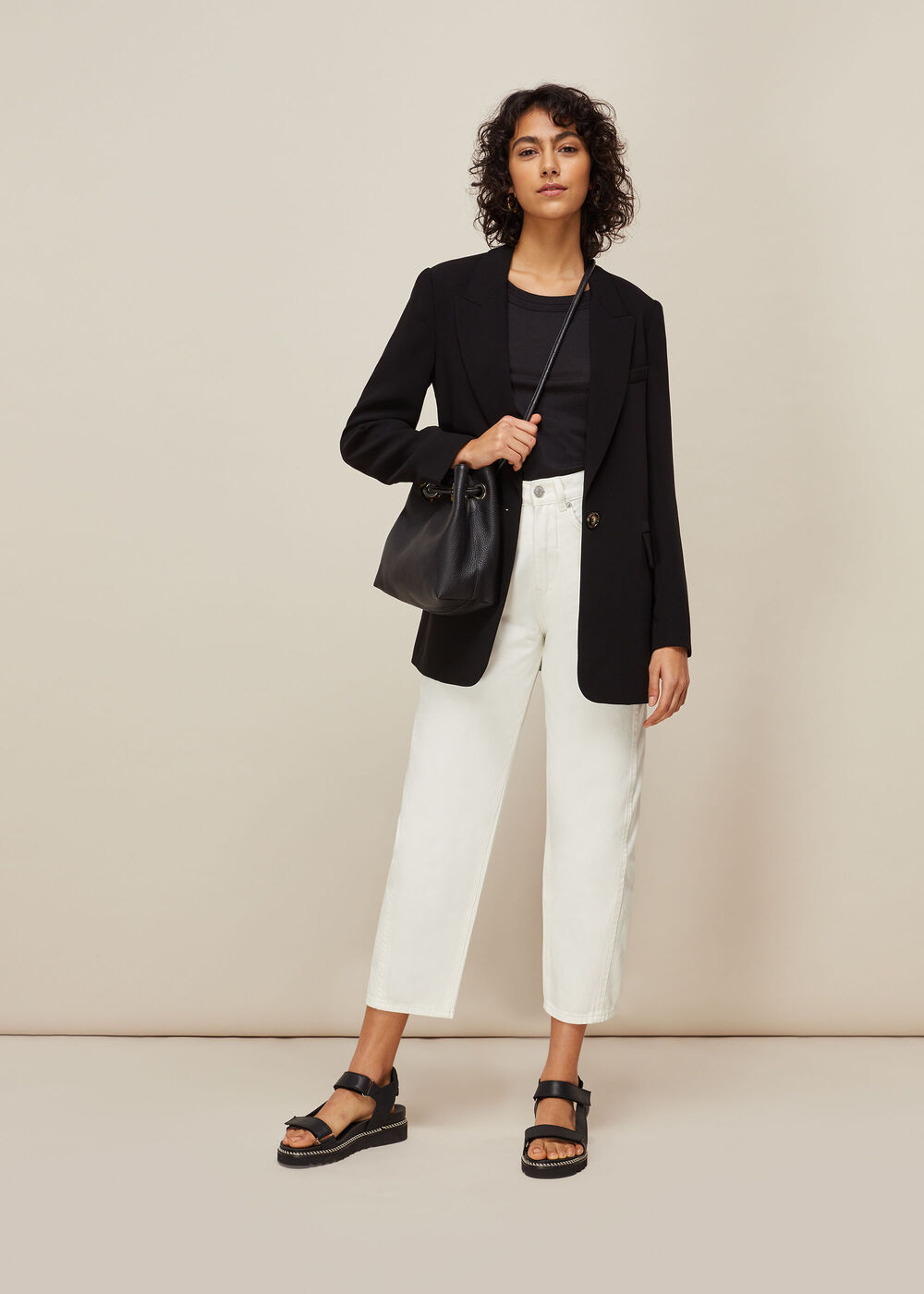 High Waist Barrel Leg Jean White