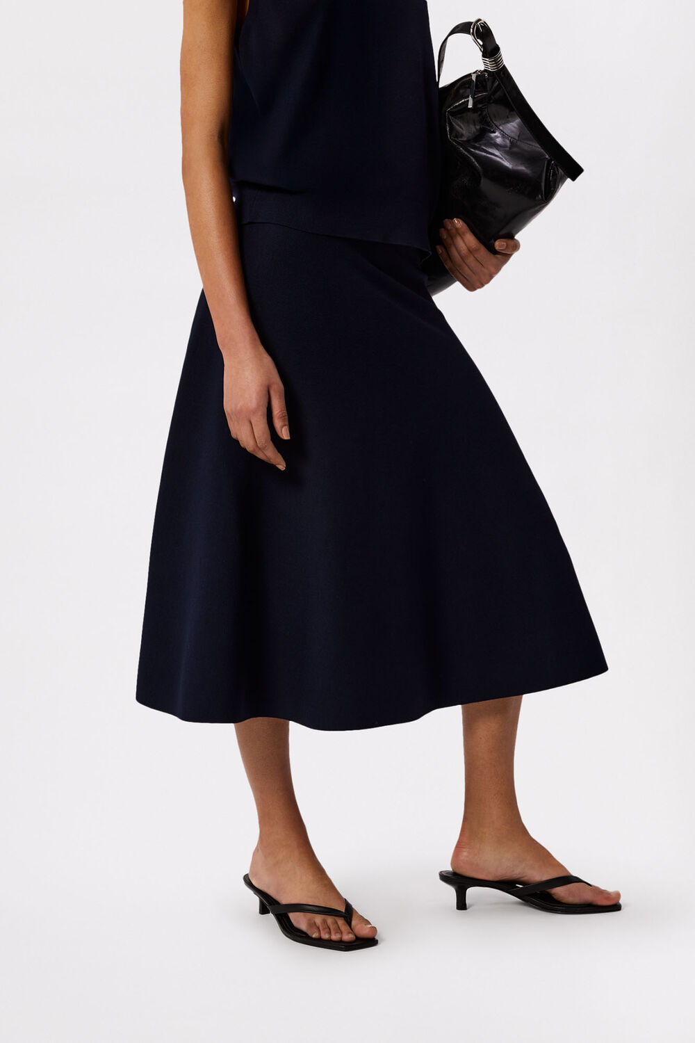 Navy Fit and Flare Knitted Skirt