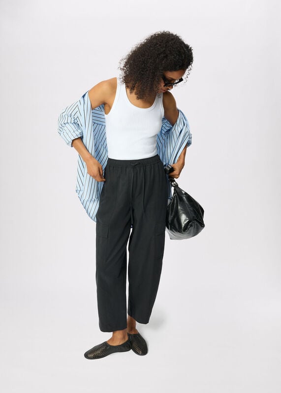 Washed Black Utility Cotton Barrel Trouser