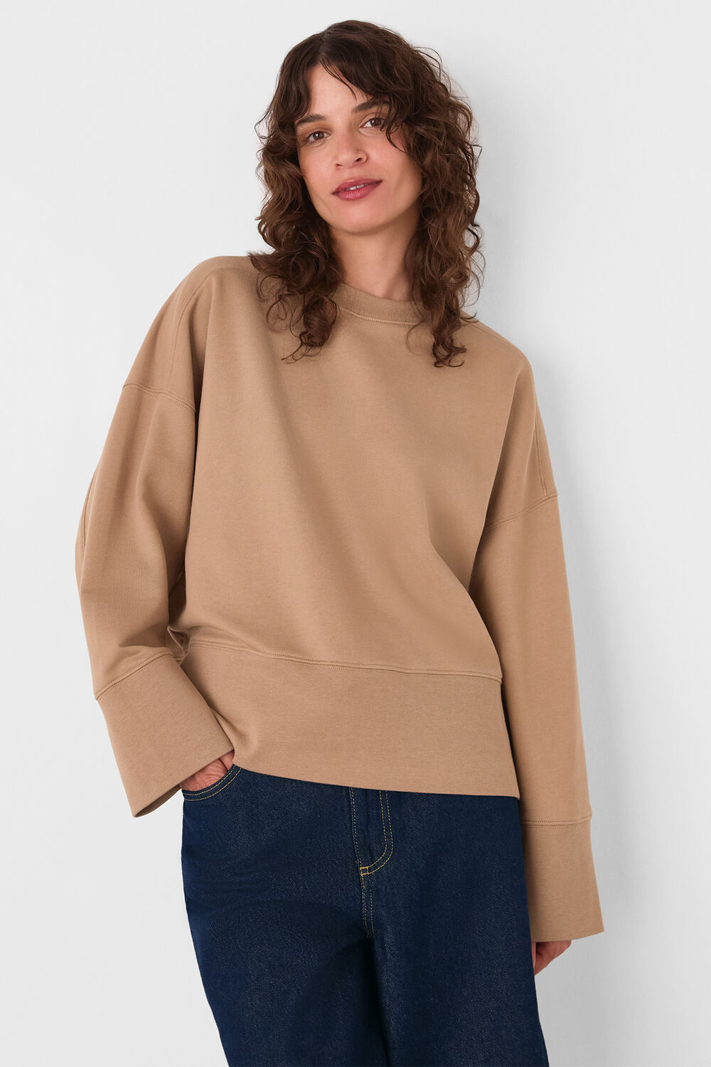Camel Rib Cuff Detail Jersey Sweat