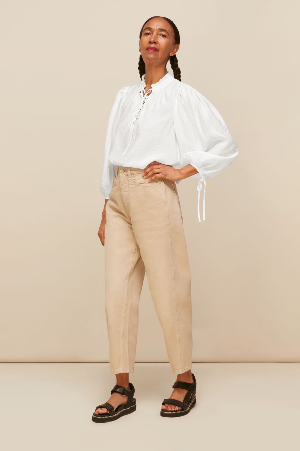 White Tie Neck Detail Blouse