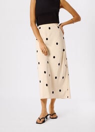 Jacquard Spot Satin Midi Skirt