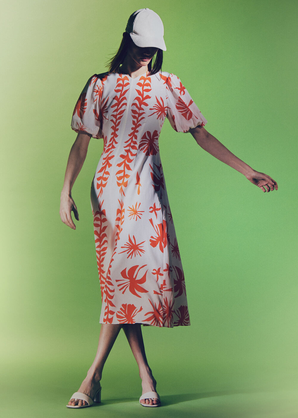 Cora Big Leaf Print Silk Dress