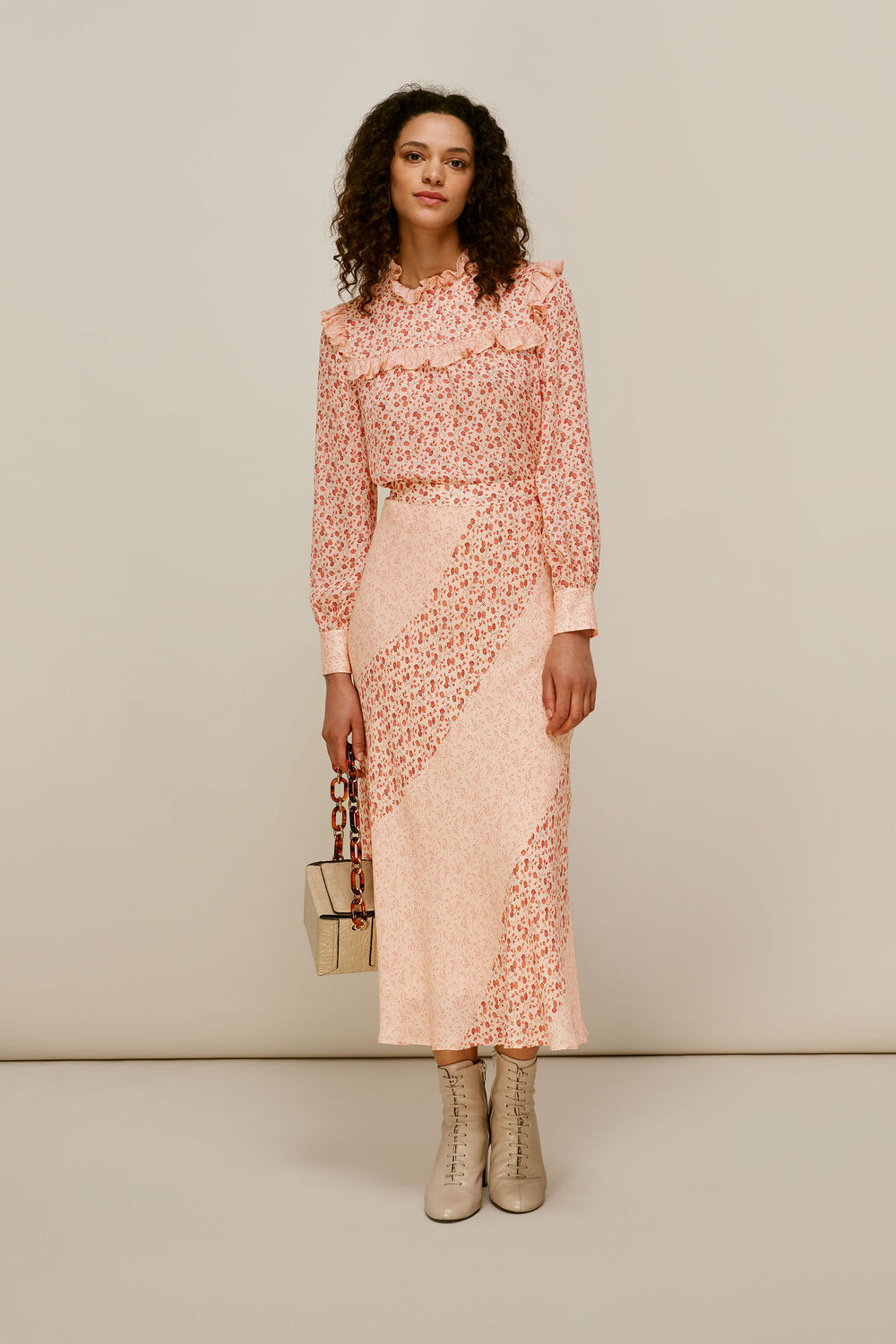 Flower Berry Print Silk Skirt Multicolour