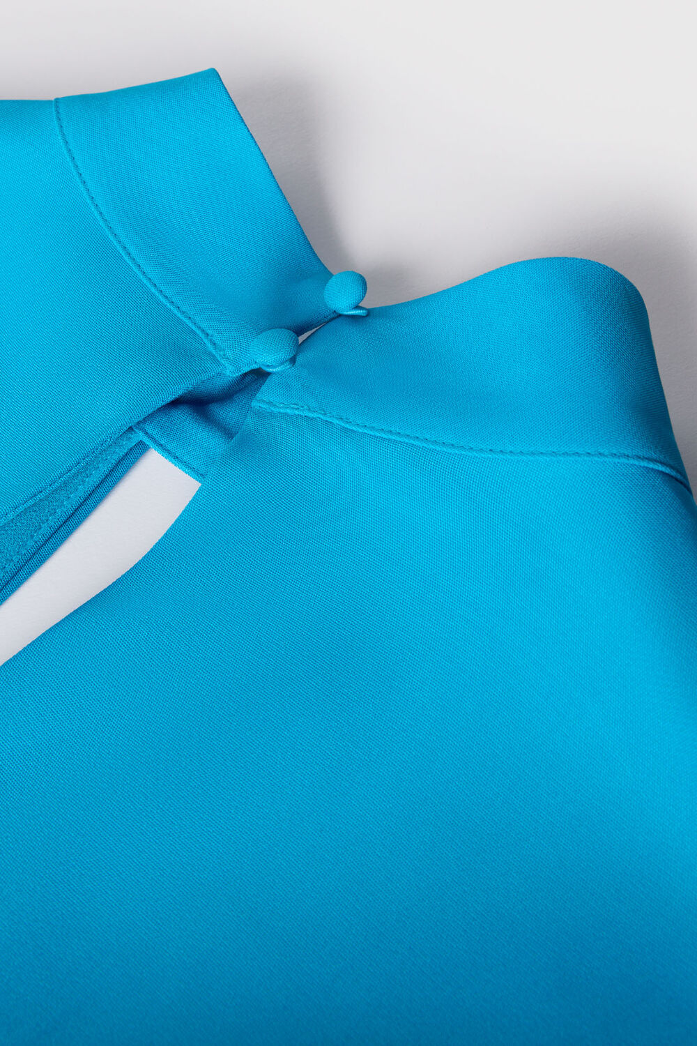 Blue Twist Neck Crepe Midi Dress
