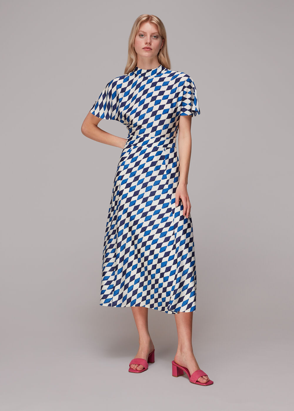 Blue Pinched Diamond Midi Dress