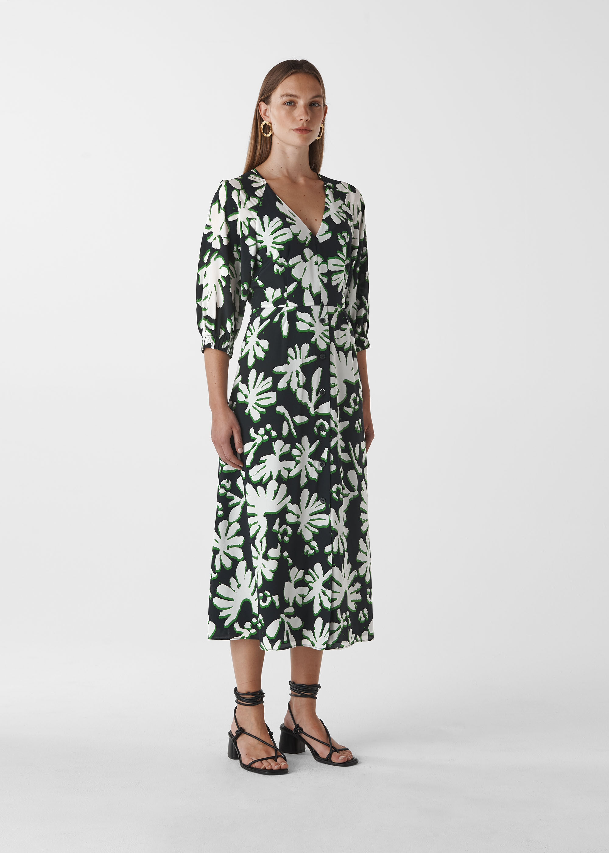 green leaf print dress