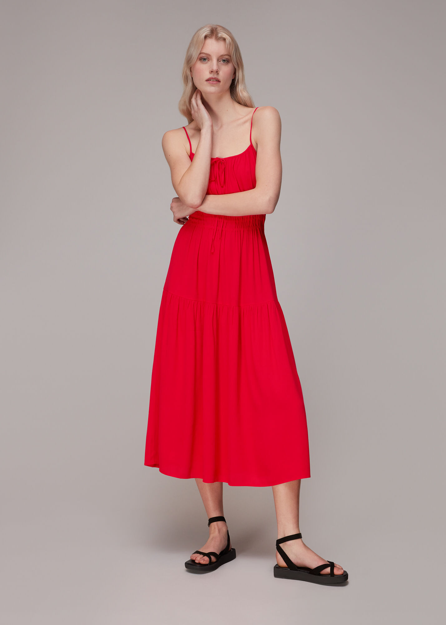 Red Gracie Crepe Smocked Dress WHISTLES Whistles