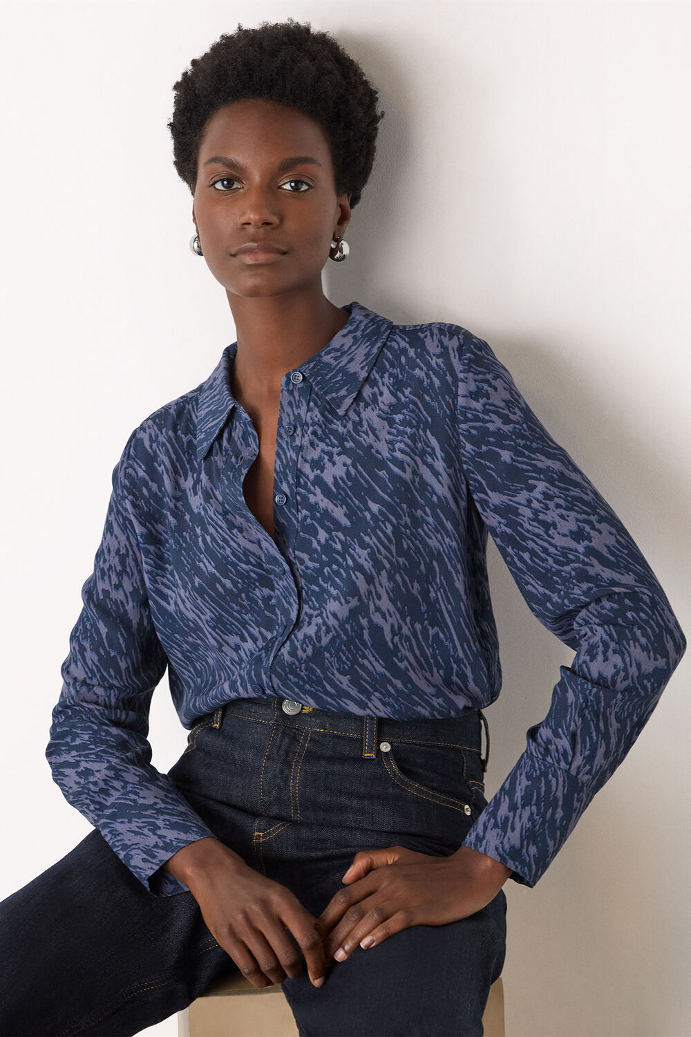 Blue Abstract Marks Collared Shirt