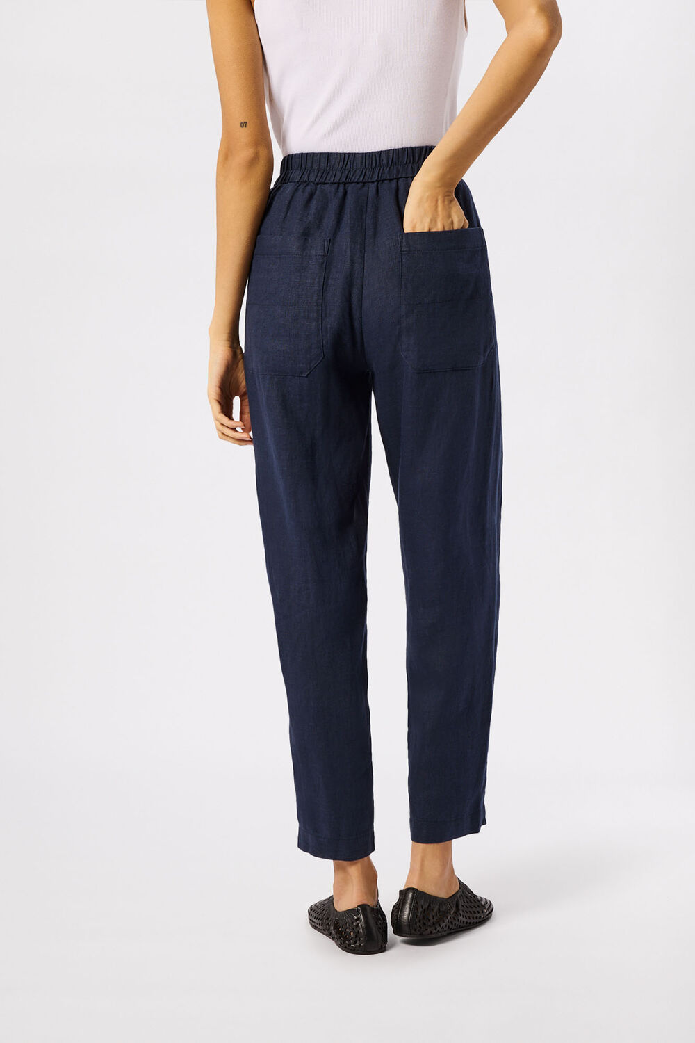 Petite Linen Barrel Leg Trouser