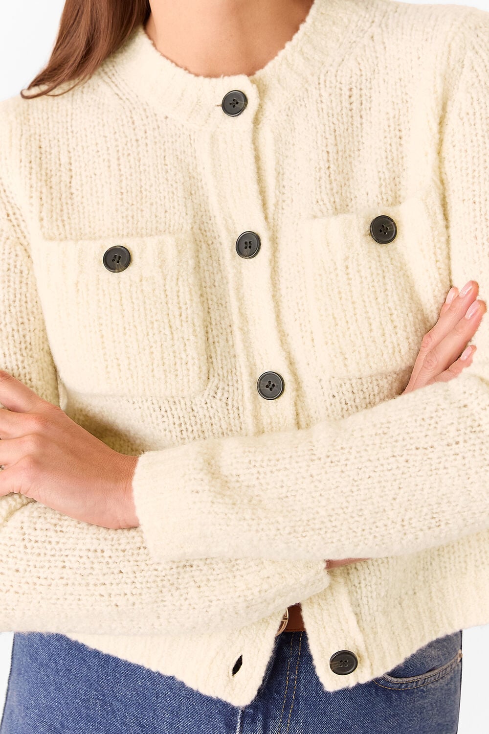 Ivory Wool Mix Textured Cardigan