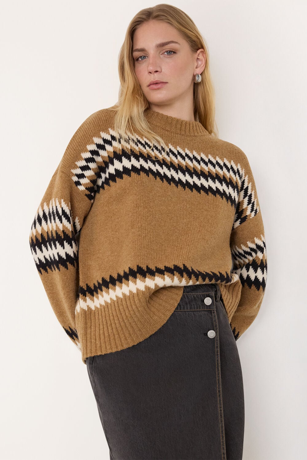 Camel Fairisle Detail Knit