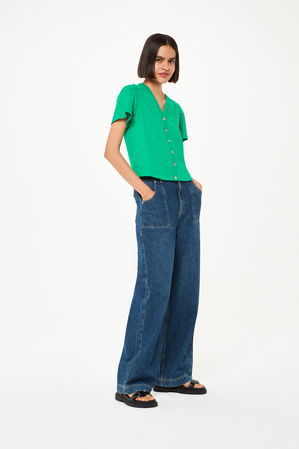 Green Maeve V-Neck Button Front Tee