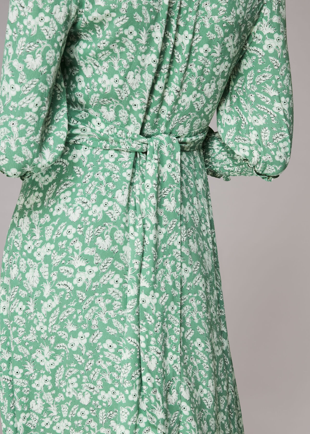 Shirred Wheat Floral Dress