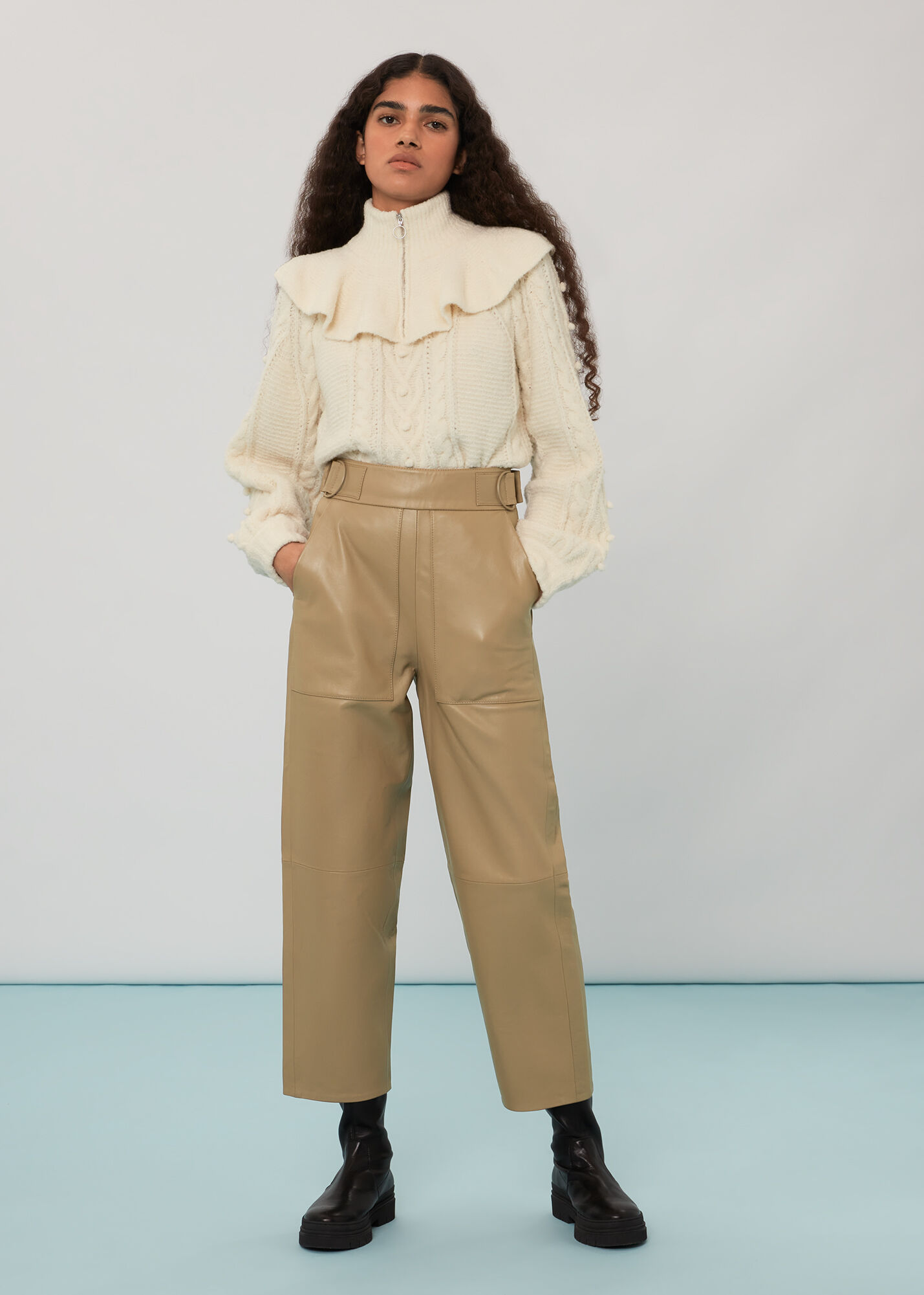 Beige Arden Panelled Leather Trouser | WHISTLES |