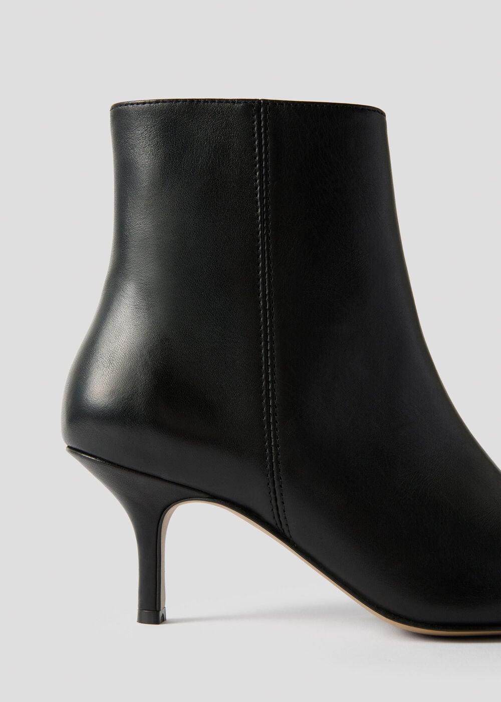 Black Kitten Heel Leather Ankle Boot