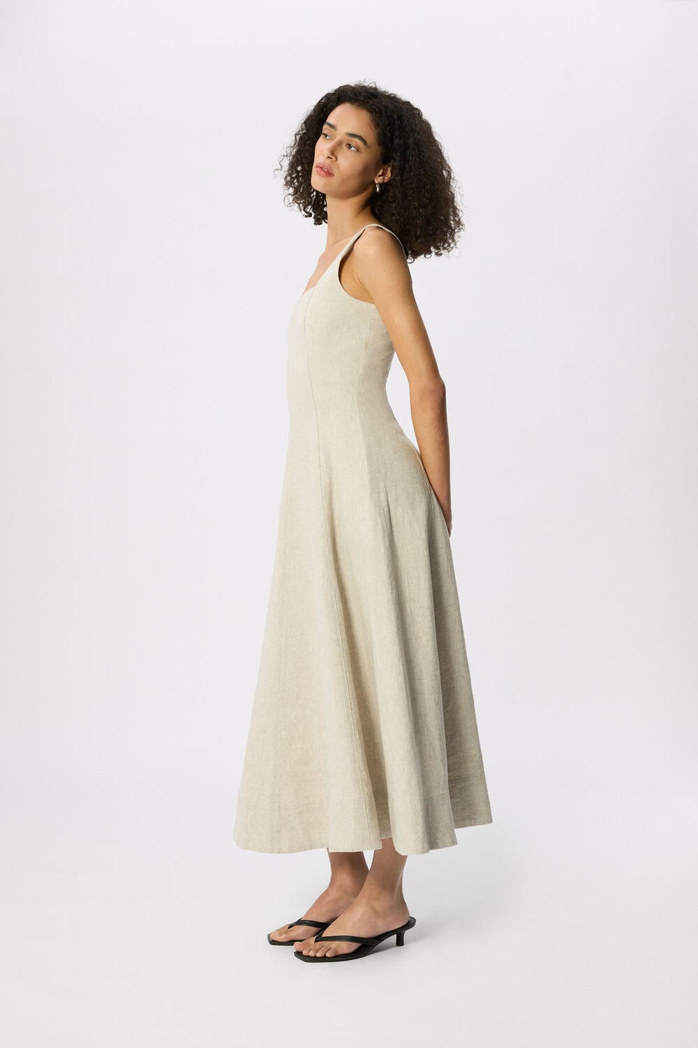 Oatmeal Fit and Flare Linen Dress