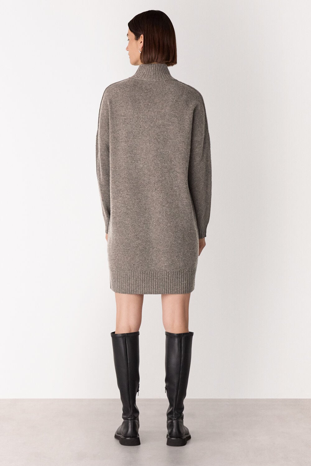 Funnel Neck Wool Mini Dress