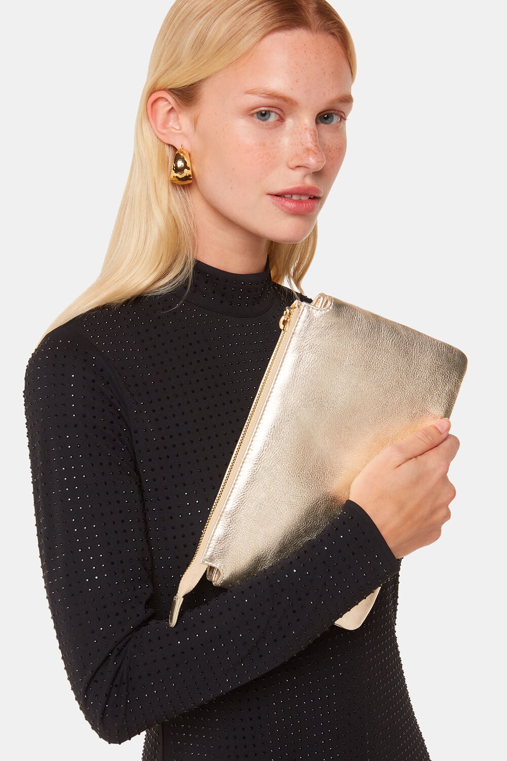 Gold Elita Double Pouch Clutch