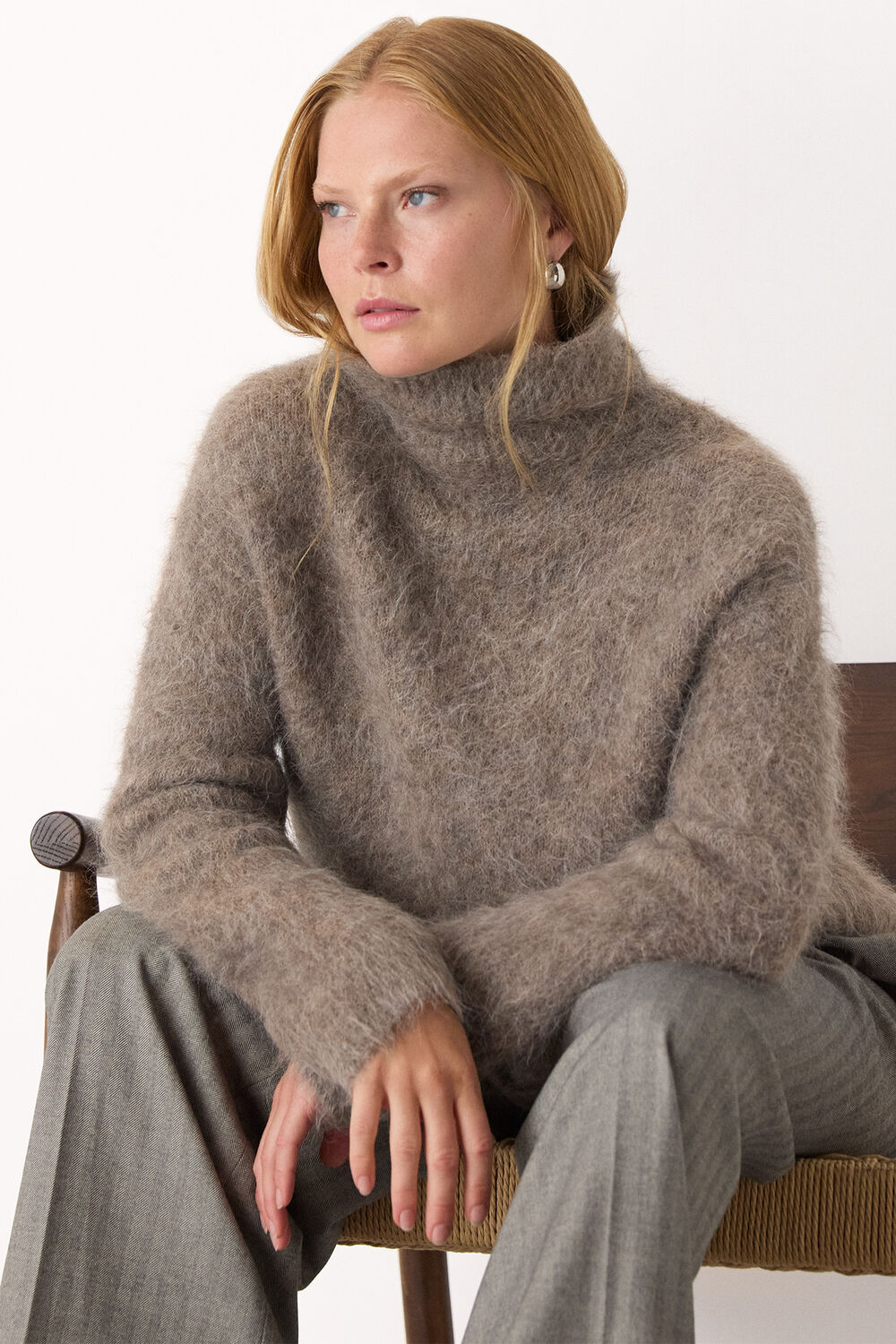 Neutral Alpaca Blend Funnel Knit